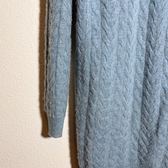 Garnet Hill 100% Cashmere Cable Knit Long Cardigan Open Front Soft Blue SIZE XS - Picture 10 of 10